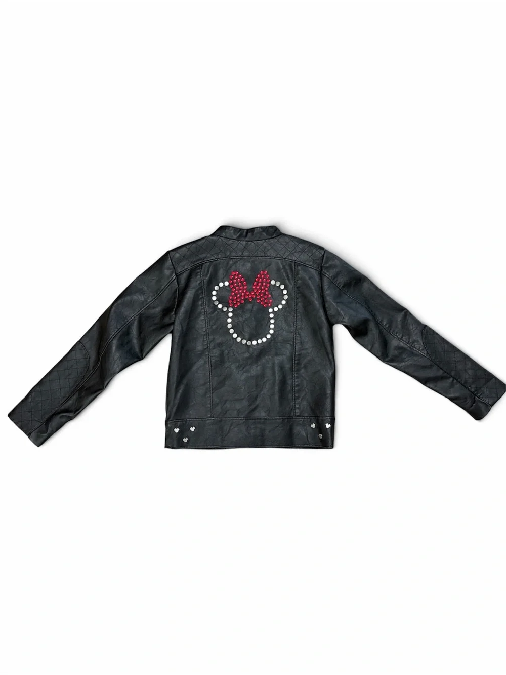 Disney Store Minnie Mouse Girls Faux Leather Moto Jacket Size 5/6 Black Studded